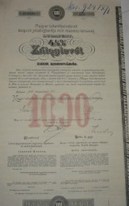 Záloglevél 1913 1000 korona