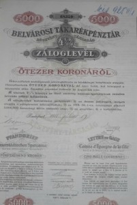 Belvárosi Takarékpénztár Záloglevél 1910