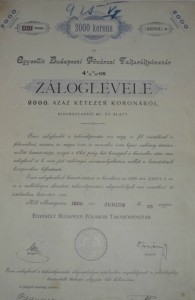 Egyesült Budapesti Fővárosi Takarékpénztár Záloglevél 1909