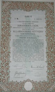 Járadékkölcsön Államadóssági Kötvény 1918 10.000 korona