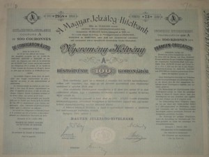 Magyar Jelzálog Hitelbank Nyeremény Kötvény 1906 100 korona