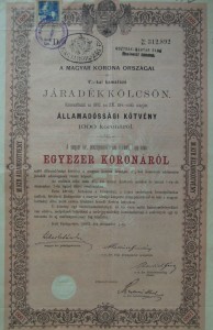 Járakékkölcsön 1892 Államadóssági kötvény