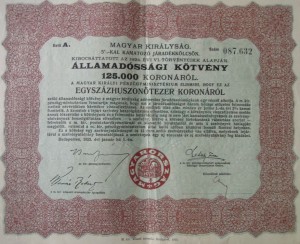 Államadóssági kötvény 125.000 korona 1925