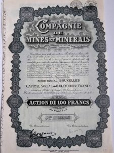 Compagnie de Mines et Minerais 1930 belga részvény