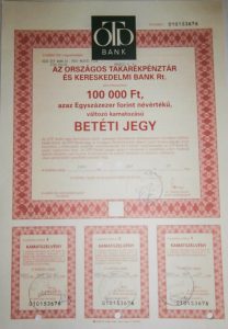 OTP Bank betéti jegy 100000 Ft 2001