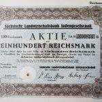 Sachsische LAndwirtschaaftsbank Aktiengesellschaft 1926 Aktie, régi német részvény, értékpapír,