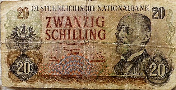 20 Schilling 1956 Ausztria papírpénz