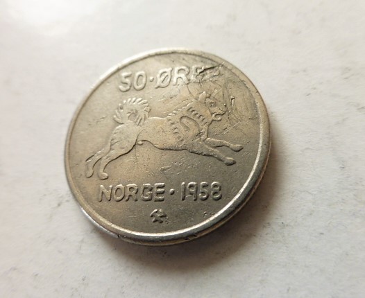 50 Öre fémpénz 1958 Norvégia