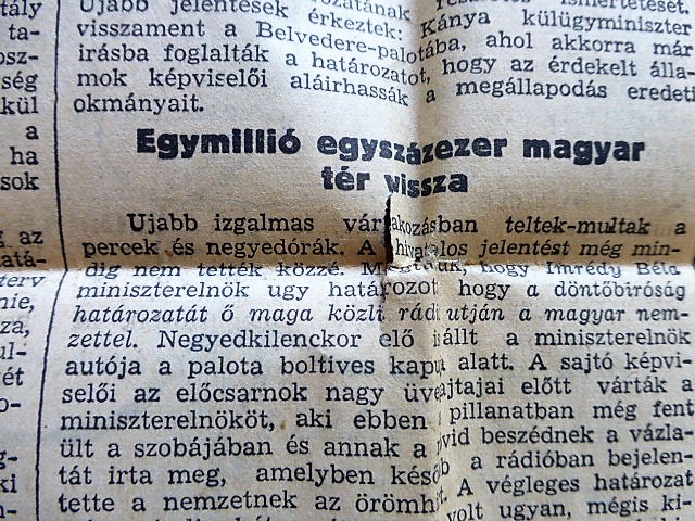 Magyarország I. Bécsi Döntés után Pesti Hírlap