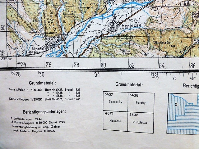 Kelecsény Ökörmező Herincse Kárpátalja Ukrajna katonai térkép 1944