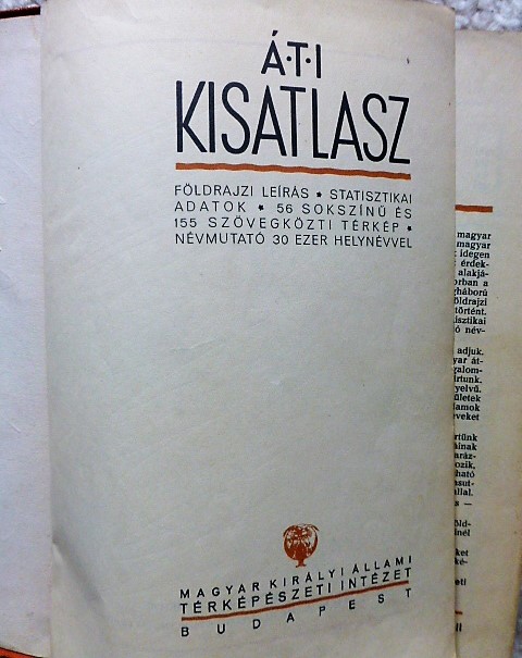 Á.T.I kisatlasz 1934 térkép Magyar Királyi Állami Térképészeti Intézet