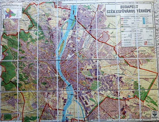 Budapest Székesfőváros térkép 1937 vászonra kasírozott