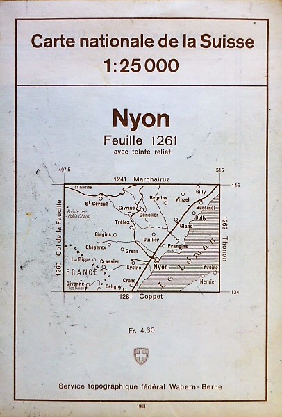 Nyon Svájc térkép 1968, 