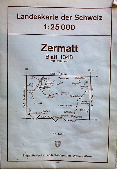 Zermatt Matterhorn Svájc térkép 1967