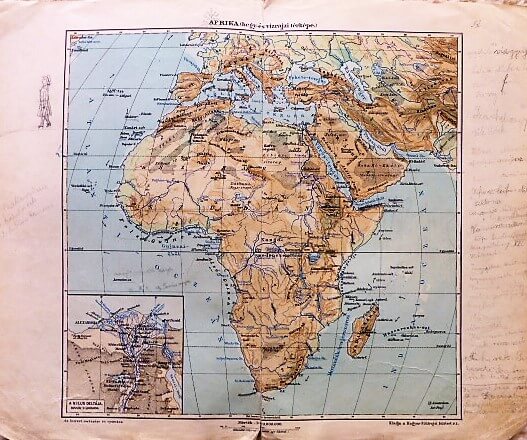 Afrika hegy és vízrajz régi térkép 1930-as évek