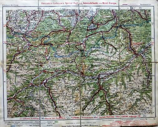 Innsbruck környéke régi autó térkép 1920