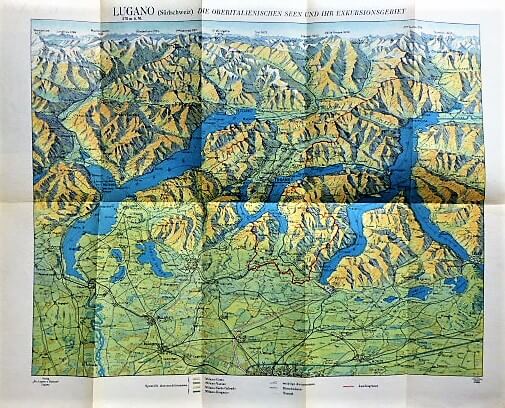 Lugano Svájc régi panoráma térkép 1930-as évek