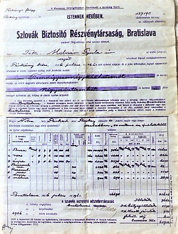 Szlovák Biztosító RT Bratislava kötvény 1926