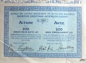 Bistrizer Creditbank részvény 200 Lei Románia