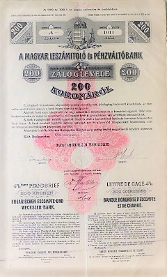 Magyar Leszámitóló Pénzváltóbank záloglevél 1903