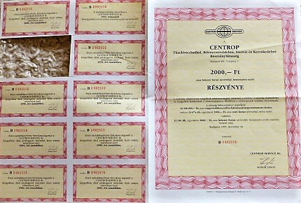 Centrop Rt részvény 2000 ft 1991