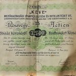 Kéve Mezőgazdasági Iparfejlesztési Hitelintézet RT részvény 1923