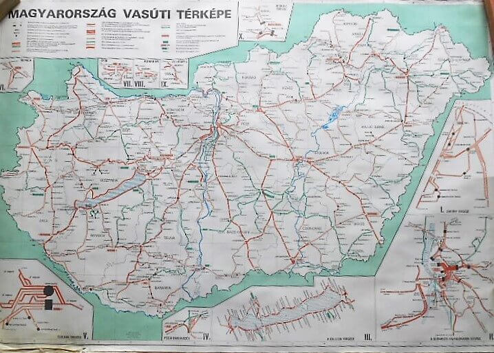 Magyarország Vasút fali térkép 1988