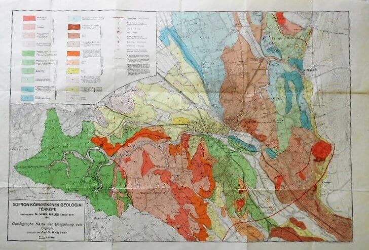 Sopron környékének régi geológiai térkép 1928