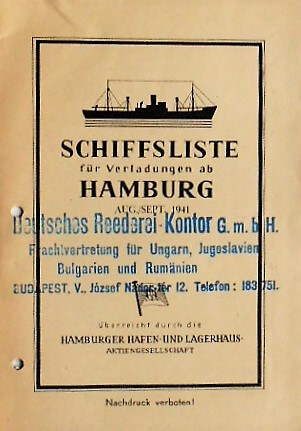 Régi hajó menetrend Hamburg 1941