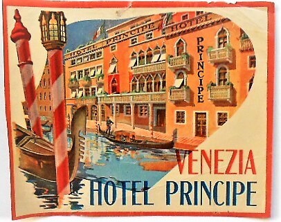 Venezia Hotel Principe régi retro börönd cimke matrica