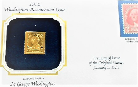 2 cent George Washingtom arany bélyeg 22kt Gold Replica