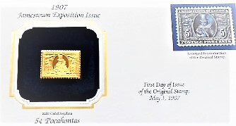 Arany bélyeg 5 c Pocahontas 22kt Gold Replica