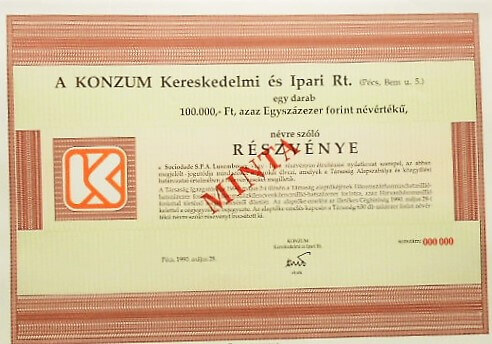 Konzum RT részvény minta 1990