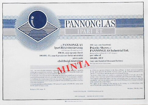 Pannonglas RT minta részvény 1990