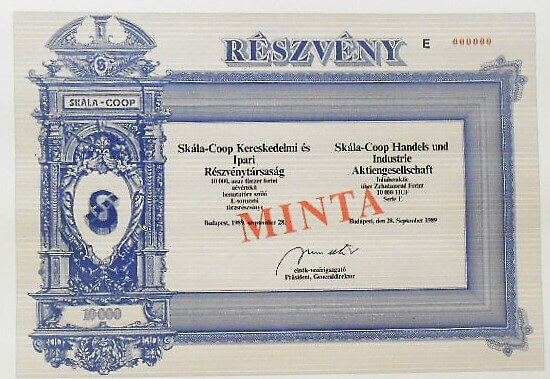 Skála Coop RT részvény minta 1989 10.000