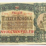 10000 Tízezer korona 1923 80 nyolcvan fillér felülbélyegzés