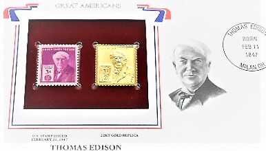 Arany bélyeg Thomas Edison 22kt gold replica