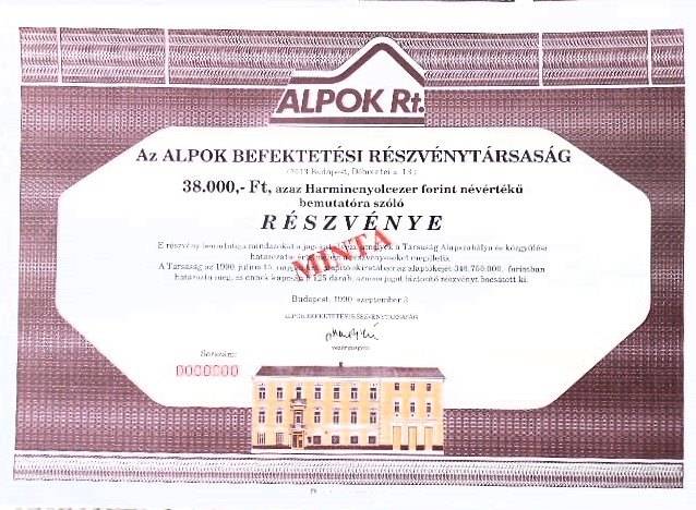 Alpok Befektetési RT minta részvény 1990