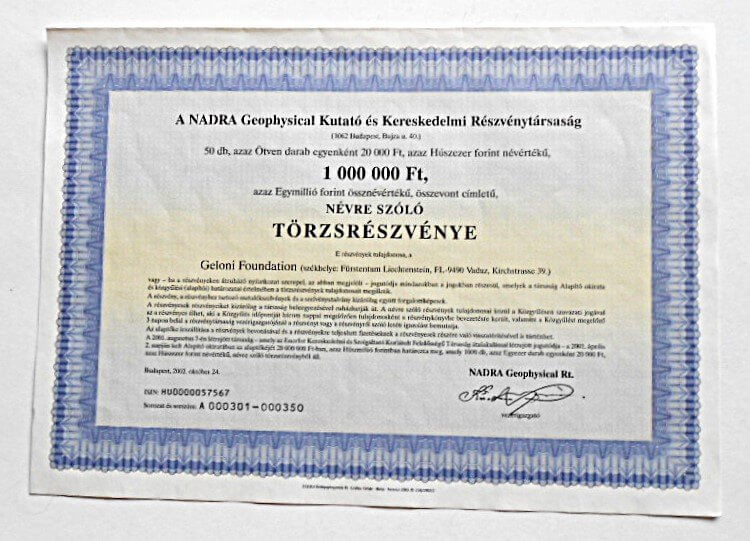 Nadra Geophysical Kutató RT részvény 2002