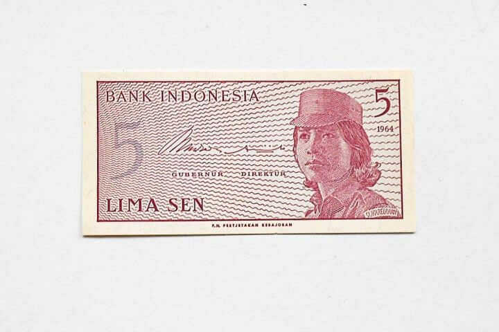 5 Lima Sen 1964 unc bankjegy papírpénz Indonézia