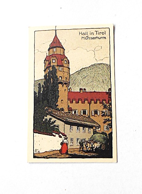 Hall in Tirol Münzerturm Ausztria régi képeslap