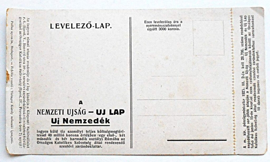 Magyar püspöki kar rendfőnökök nyereményszelvény képeslap