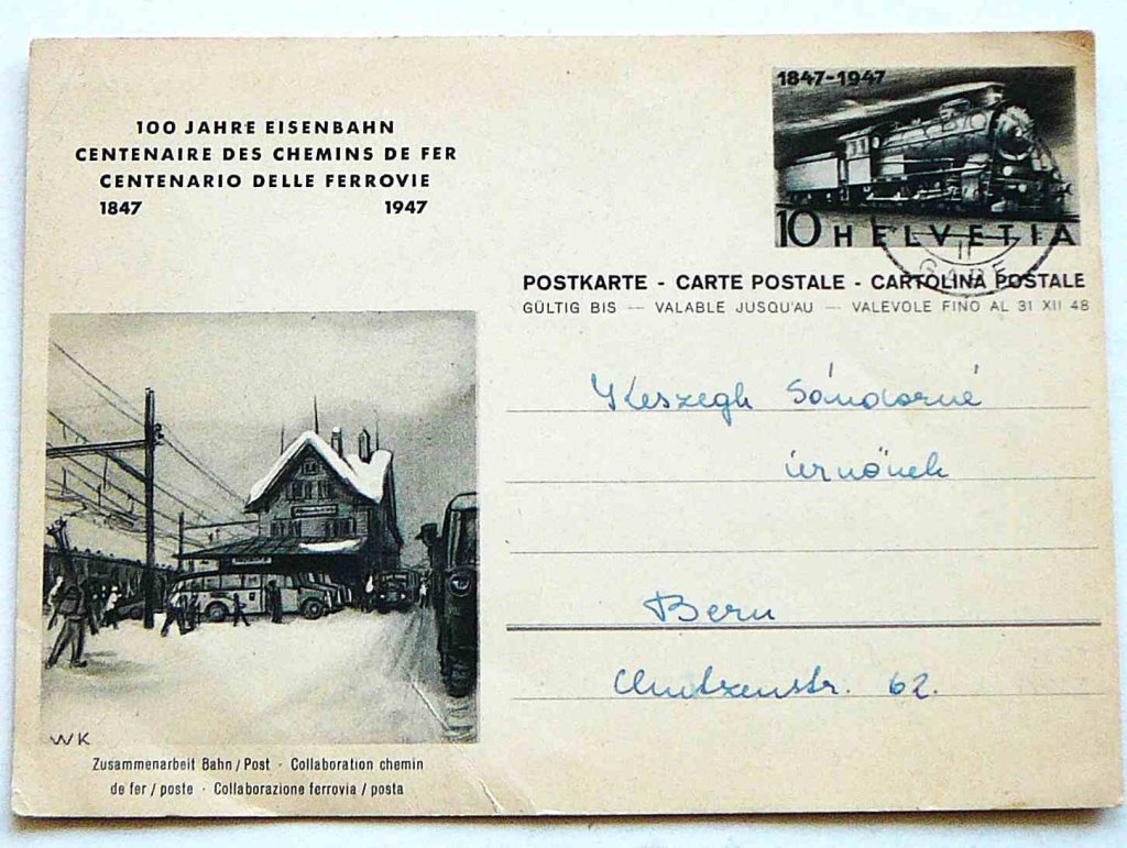 100 éves a svájci vasút levelezőlap 1947