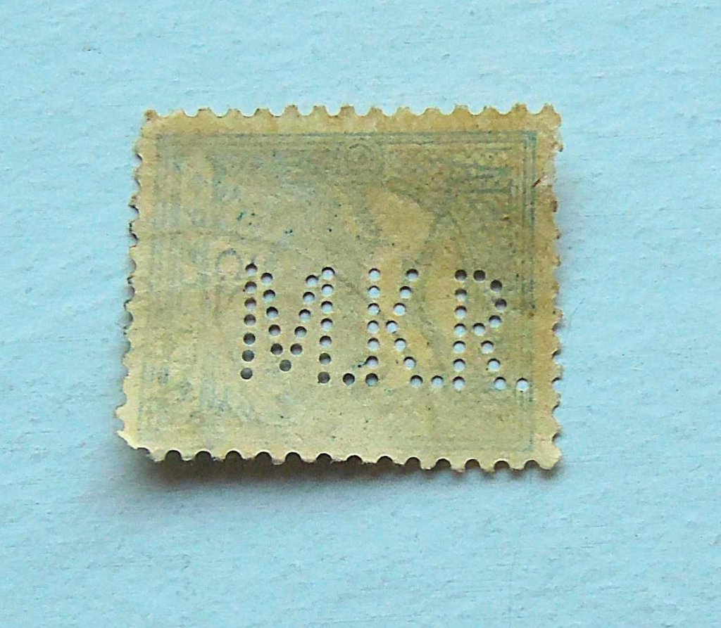 M.K.R. perfin 25 fillér Turul bélyeg