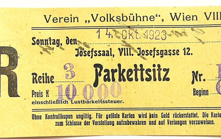 Belépőjegy Verein Volksbühne Bécs 1923