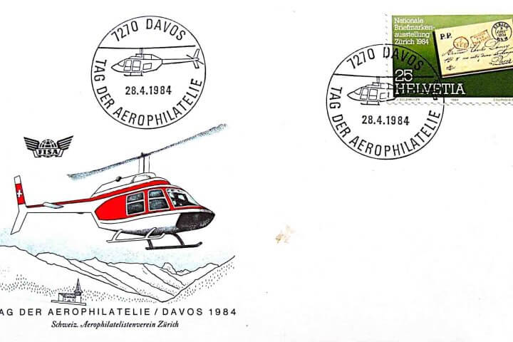 Davos Svájc Aerofilatélia nap 1984 FDC elsőnapi bélyegzés