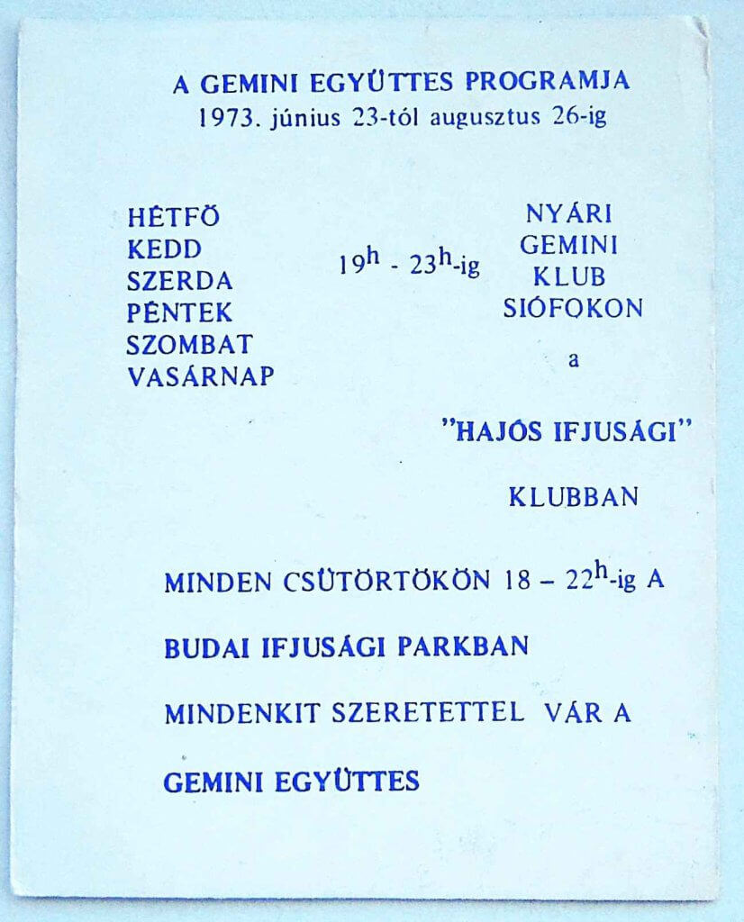 Gemini együttes kép program szórólap 1973 