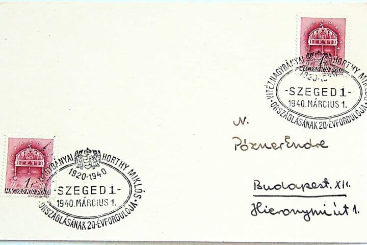 Horthy Miklós országlásának 20 évforduló FDC emlékbélyegző 1940