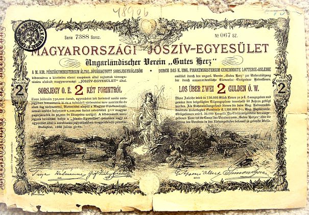 Magyarországi Jószív Egyesület sorsjegy 1888