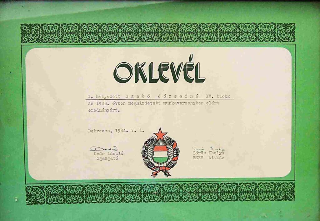 Munkaverseny oklevél 1983 